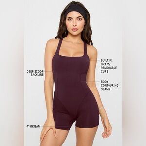 Fabletics Sweetheart Short Jumpsuit 4” in Oxblood